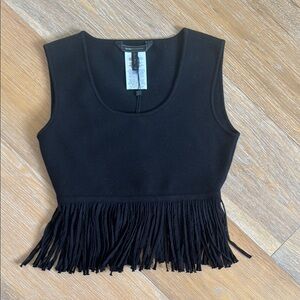 BCBGMaxAzria Jaleigh Black Fringe Sleeveless Knit Top